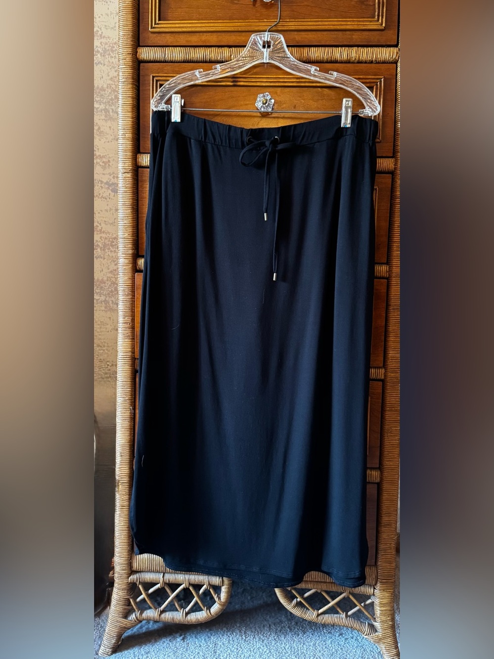 Eileen Fisher Women’s Viscose Jersey Black Drawstring Maxi Skirt - Sz Medium